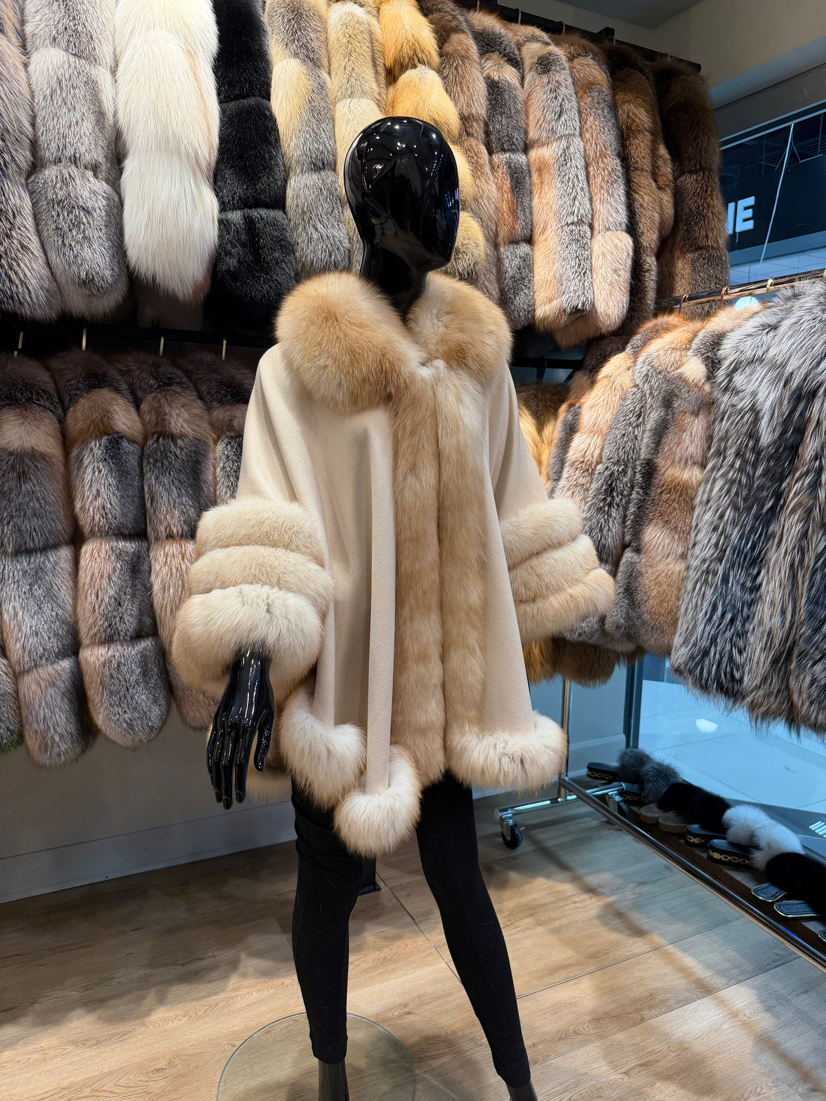 Luxury Real Fox Fur & Cashmere Poncho