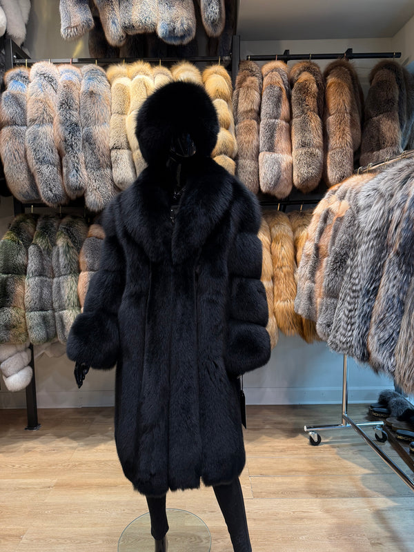 Luxury Black Fox Fur Coat – Premium Quality