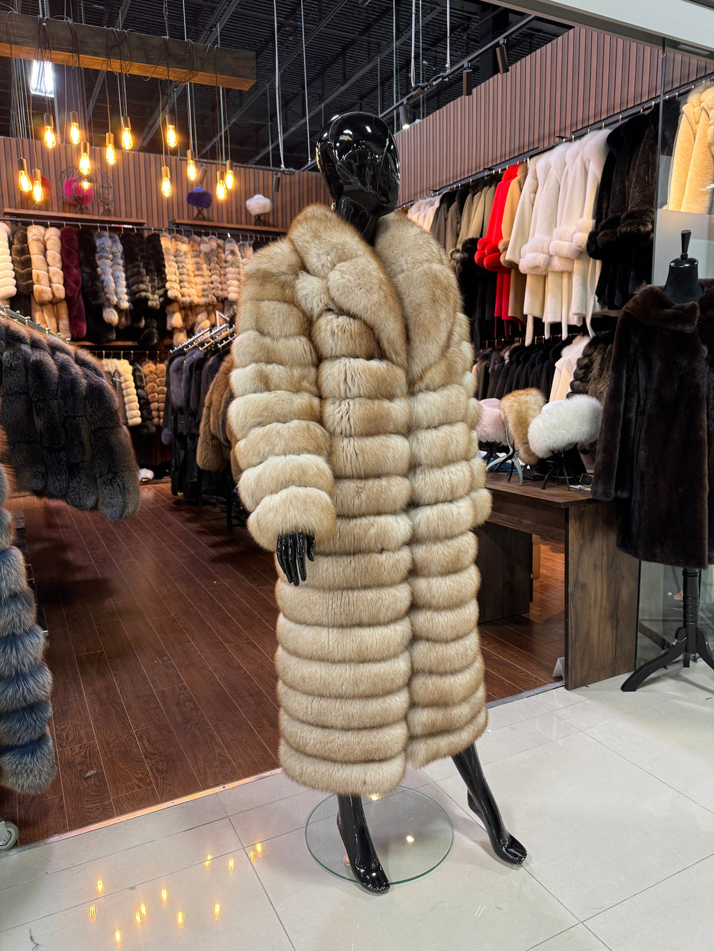 Luxury Gold Fox Fur Long Coat