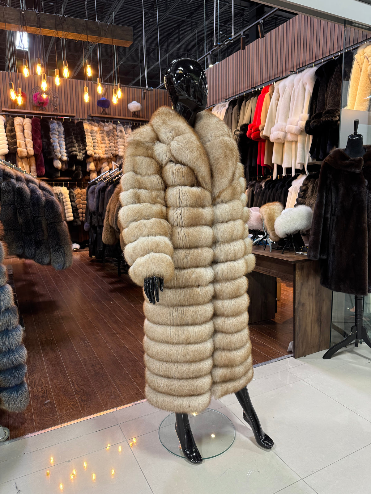 Luxury Gold Fox Fur Long Coat