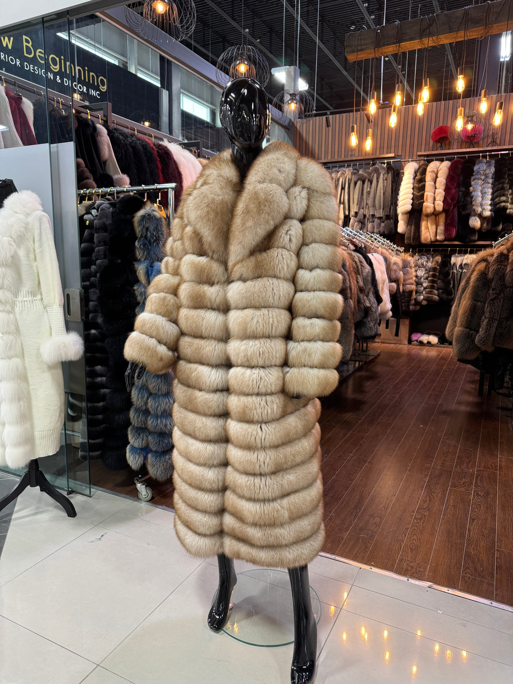 Luxury Gold Fox Fur Long Coat