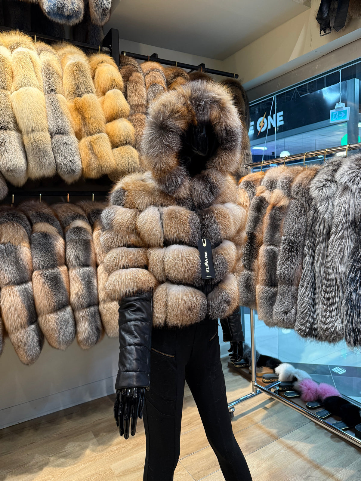 Natural Gold Real Fox Fur & Genuine Leather Coat with Hood – Luxury Designer Outerwear