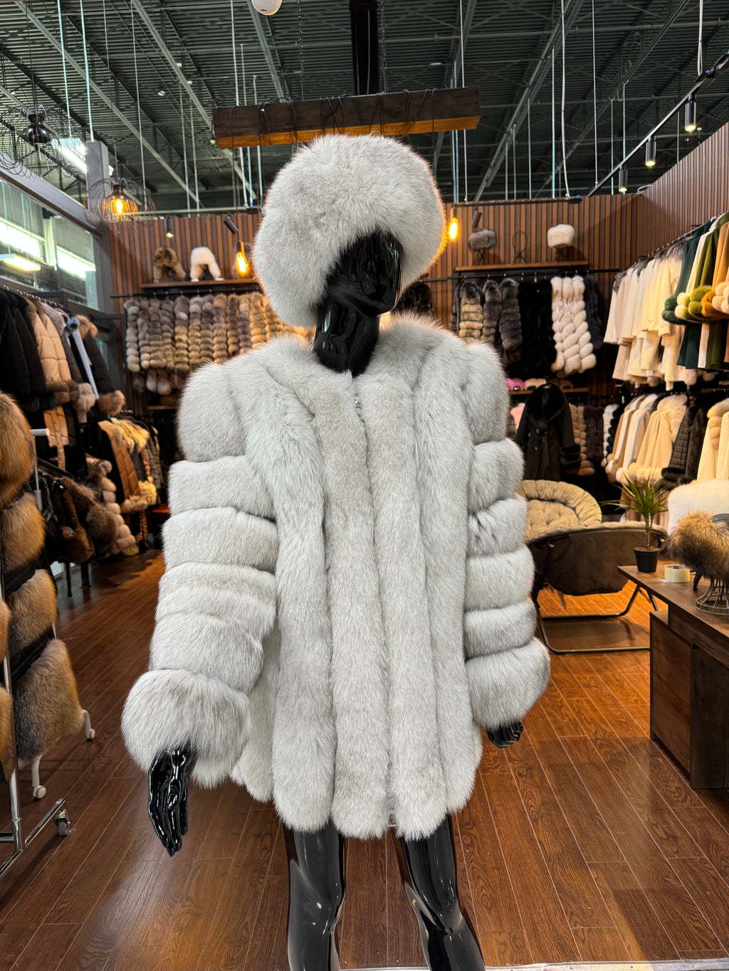 White Fox Fur Coat And White Hat