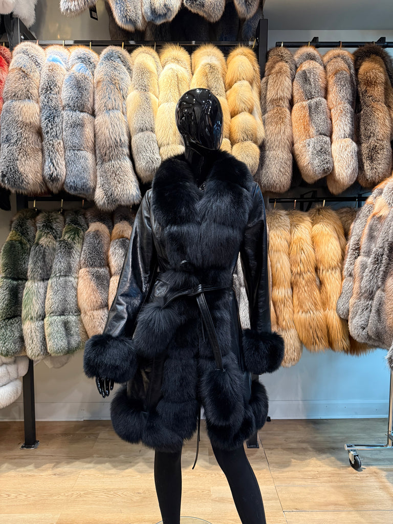 Luxury Fox Fur & Genuine Leather Coat – Real Fox Fur Leather Winter Coat – Handmade Luxury Fur Jacket – Premium Fur Outerwear