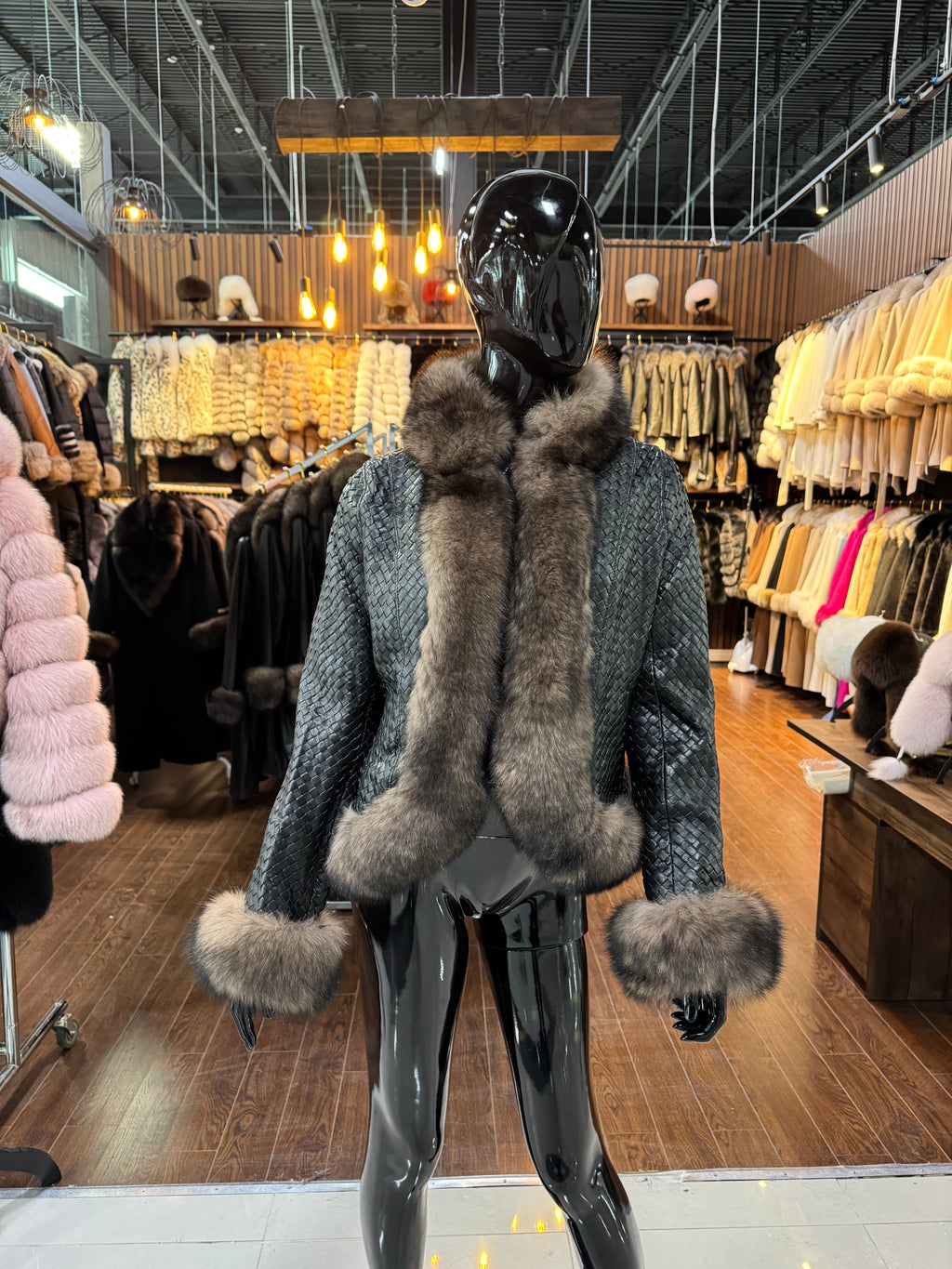 Knitted Leather and Fox Fur Jacket