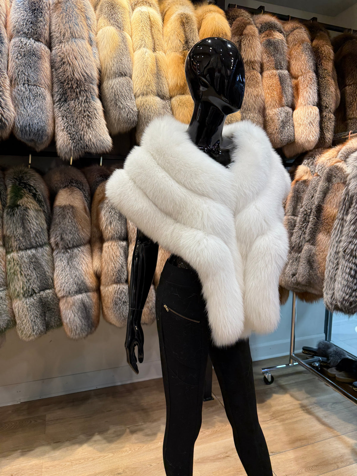 White Fox Fur Shawl | Luxury Genuine Fox Fur Wrap | Elegant Bridal & Evening Fur Stole