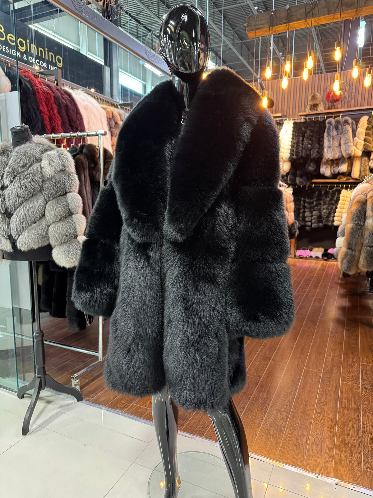 Black Fox Fur Coat Luxury | One Piece Real Fox Fur Long Coat | Handmade Designer Winter Fur Coat