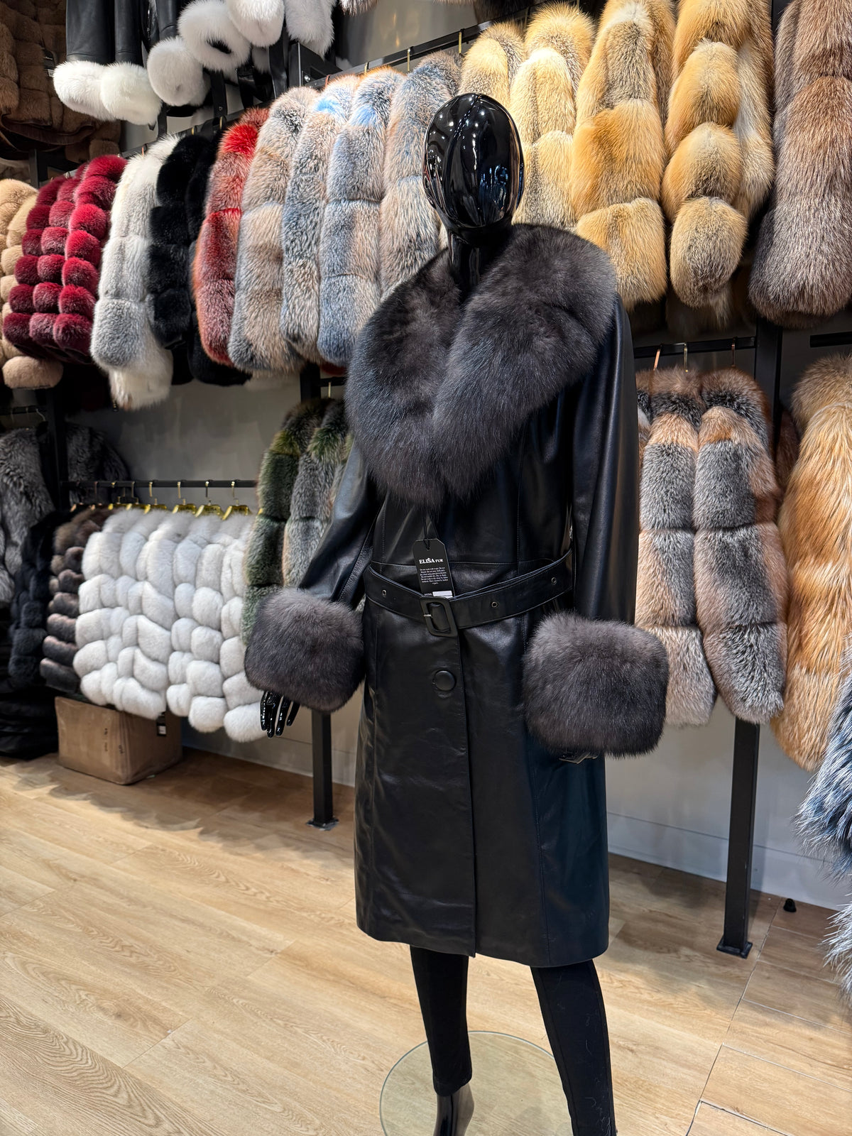 Luxury Real Fox Fur & Lambskin Leather Coat – Removable Fur Sleeves & Collar – Belt Included