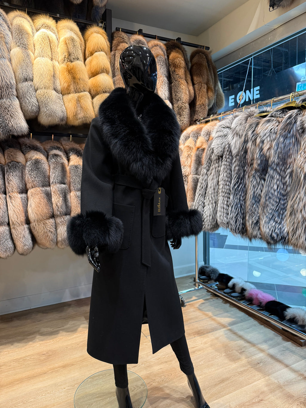 Black Fox Fur & Cashmere Luxury Coat