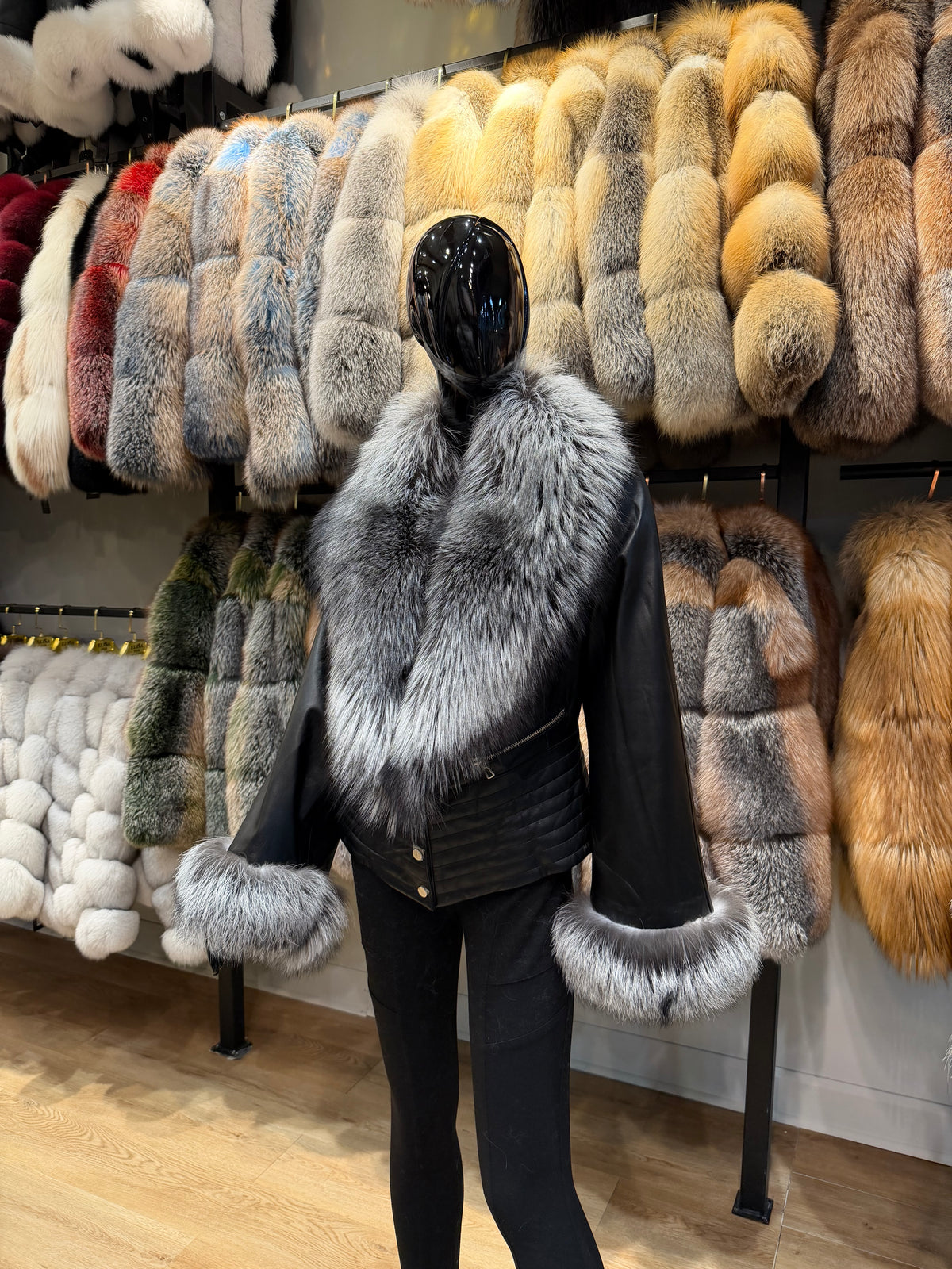 Luxury Silver Fox Fur & Genuine Lambskin Leather Jacket