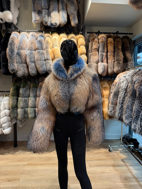 Blue One-Piece Genuine Fox Fur Jacket – Exclusive Design
