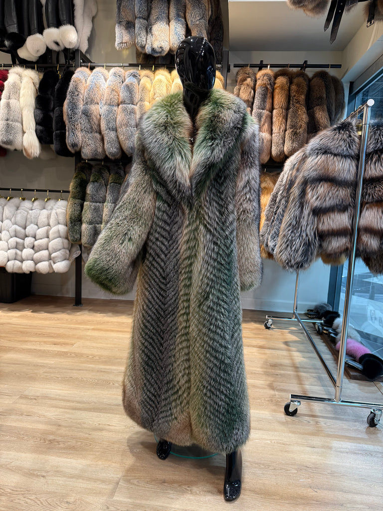 Luxury Long Green Fox Fur Coat – Exclusive Designer Collection