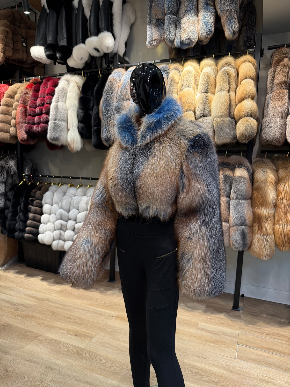 Blue One-Piece Genuine Fox Fur Jacket – Exclusive Design