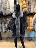 Silver Fox Fur and Cashmere Fabric Poncho