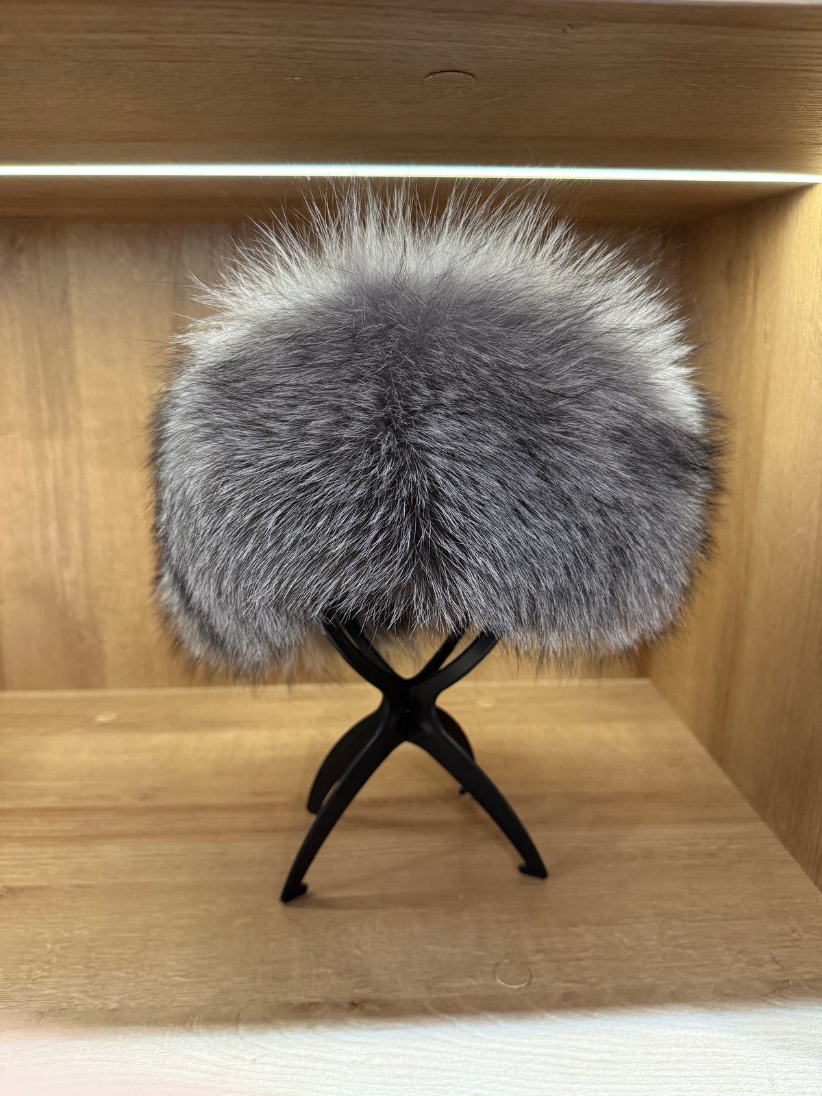 Silver Frost Fox Fur & Genuine Leather Luxury Hat