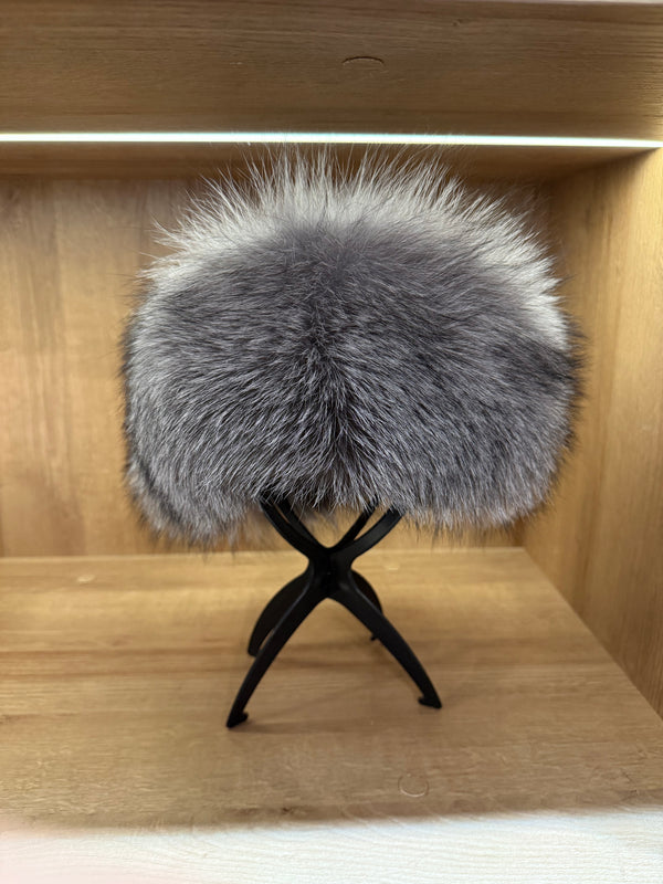 Silver Frost Fox Fur & Genuine Leather Luxury Hat