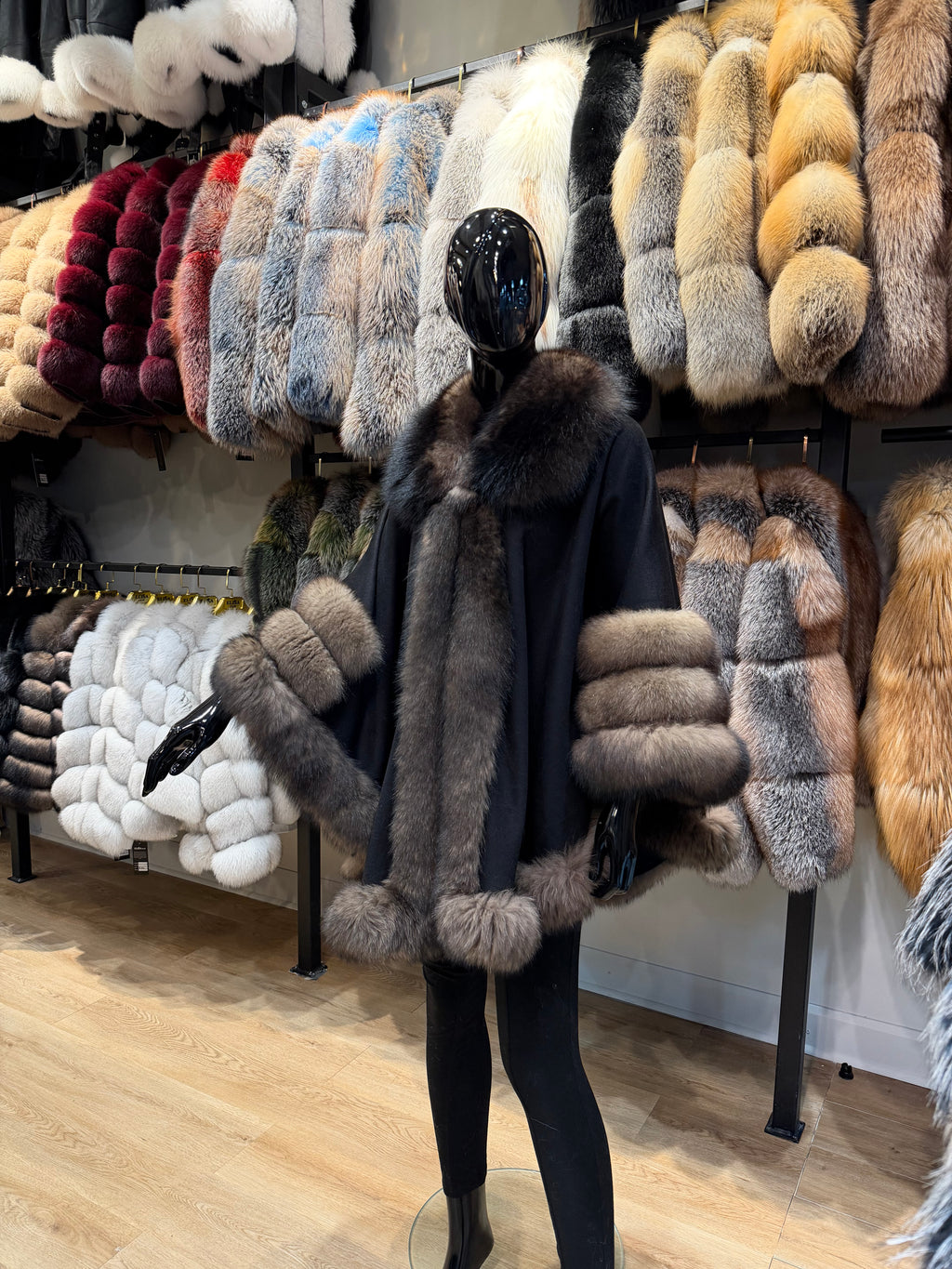 Luxury Cashmere Poncho with Real Fox Fur Trim | Elegant Winter Wrap | Soft Cape Shawl for Women