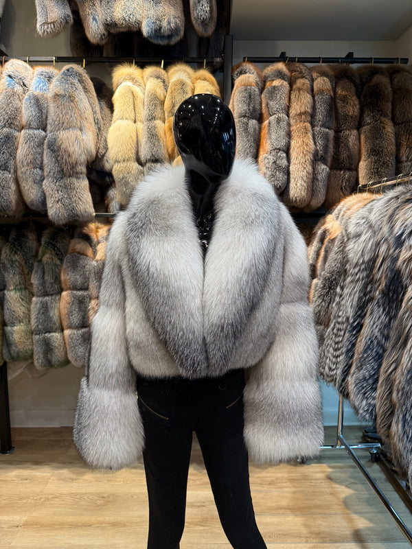 One-Piece White Frost Fur Jacket – Luxury Handmade Women’s Winter Coat
