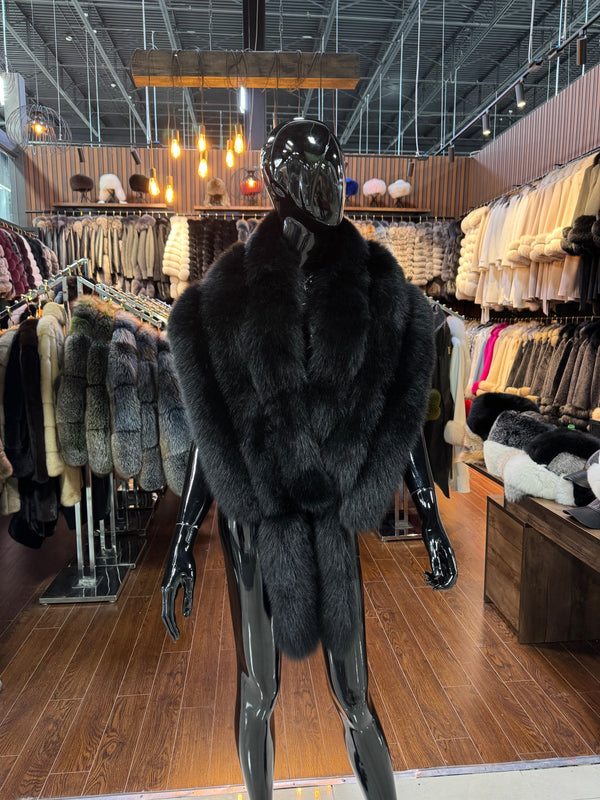 Luxury Black Fox Fur Shawl – 100% Real & Elegant