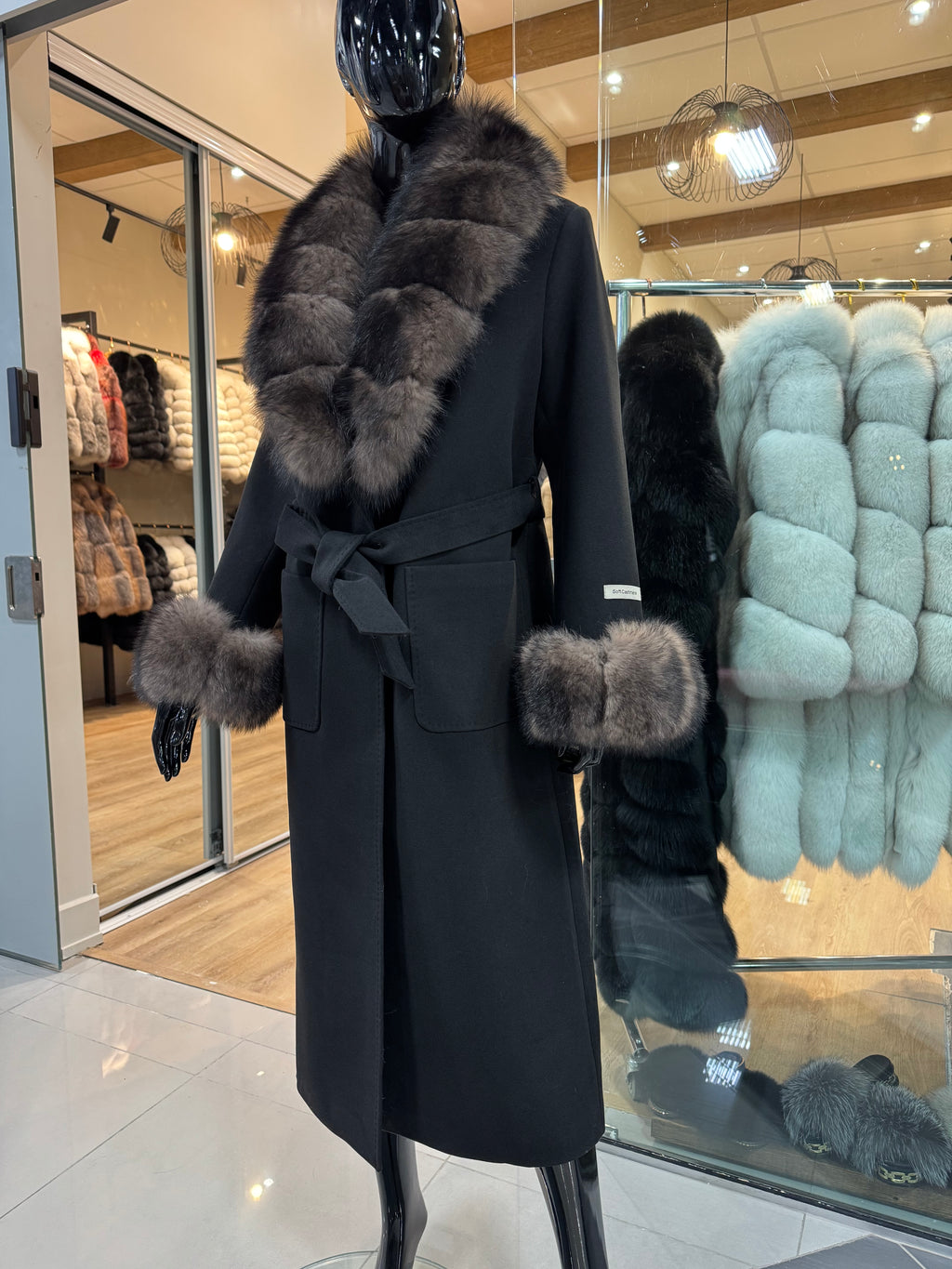 Fox Fur  Black Cashmere Coat