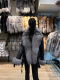 Silver Frost Fox Fur & Shearling Leather Belted Jacket – Luxury Design