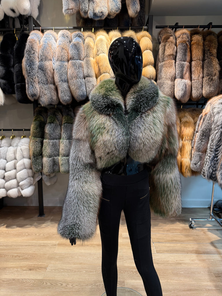 Green One-Piece Genuine Fox Fur Jacket – Exclusive Design
