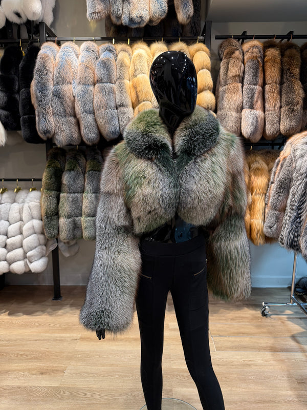 Green One-Piece Genuine Fox Fur Jacket – Exclusive Design