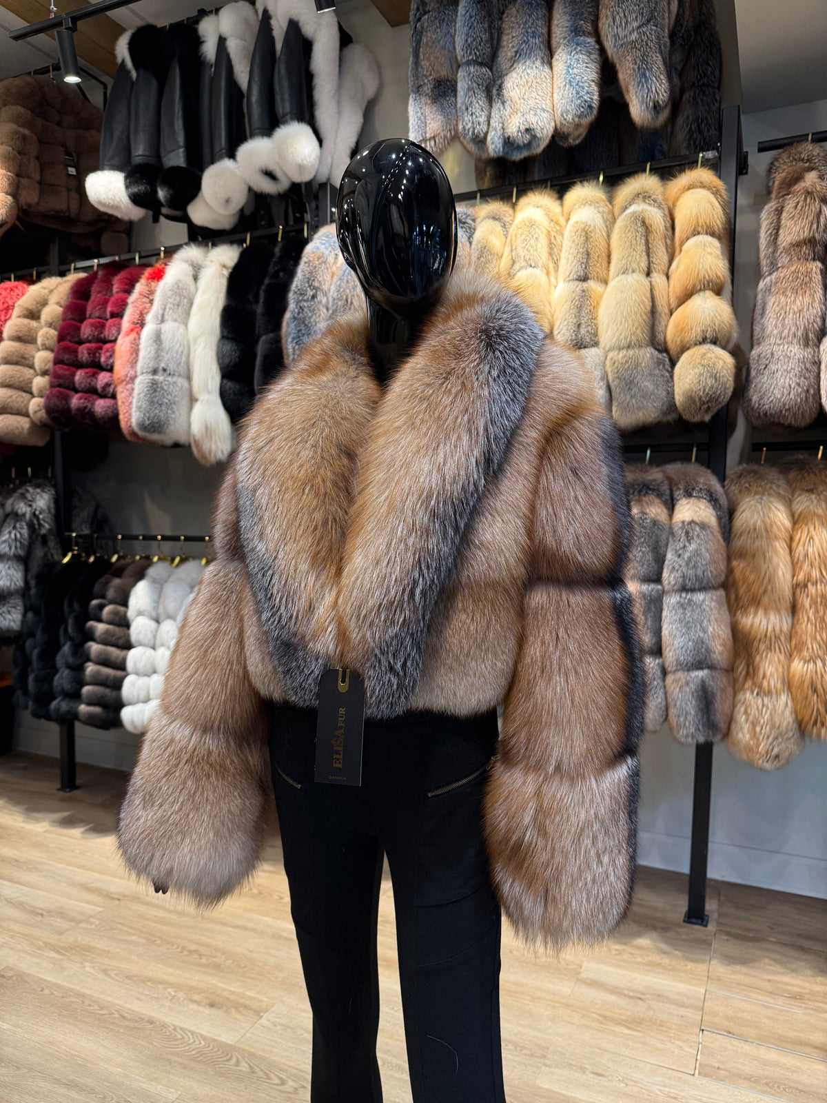 Natural Fox Fur Coat, One-Piece Genuine Fox Fur, Oversized Collar Luxury Winter Coat