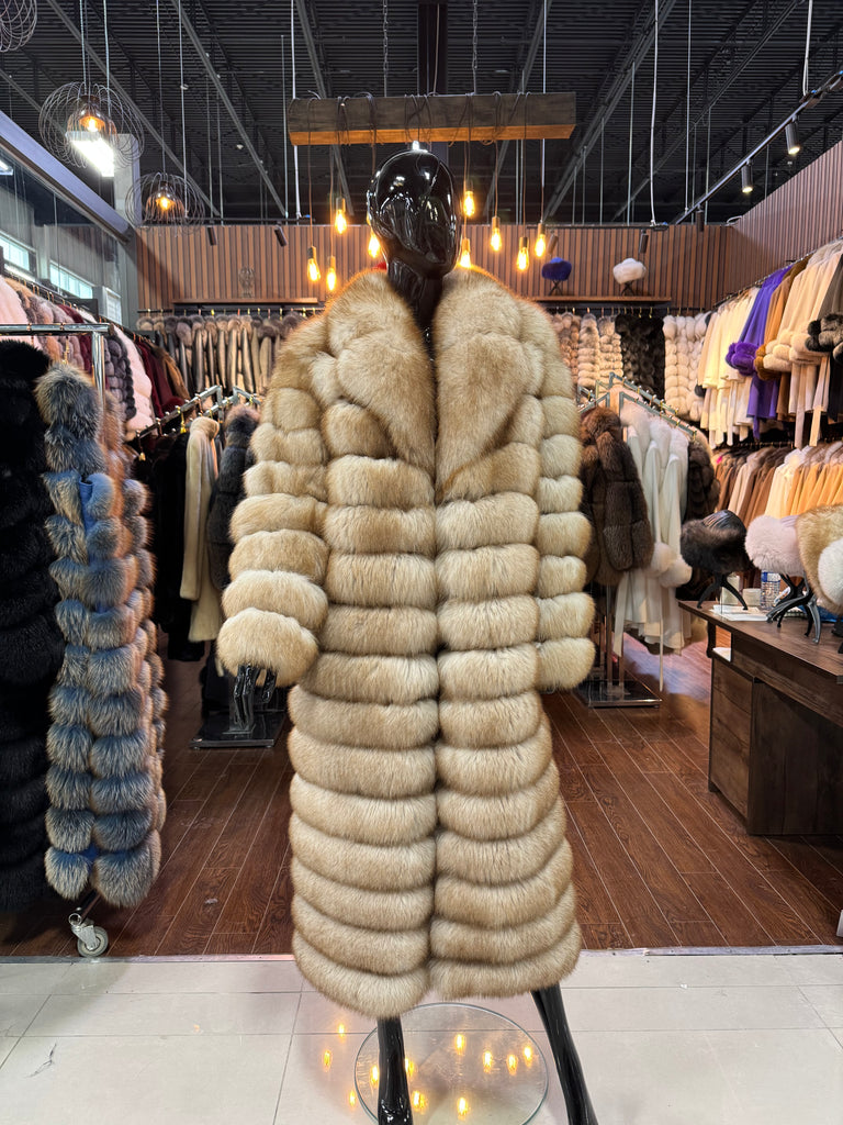Luxury Gold Fox Fur Long Coat