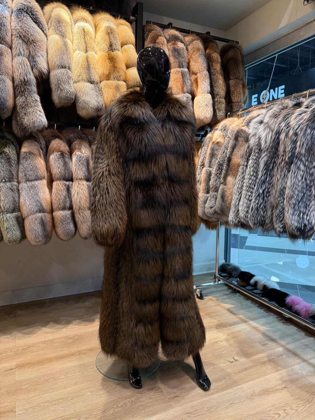 Natural Brown Fox Fur 130 cm Luxury Full-Length Coat