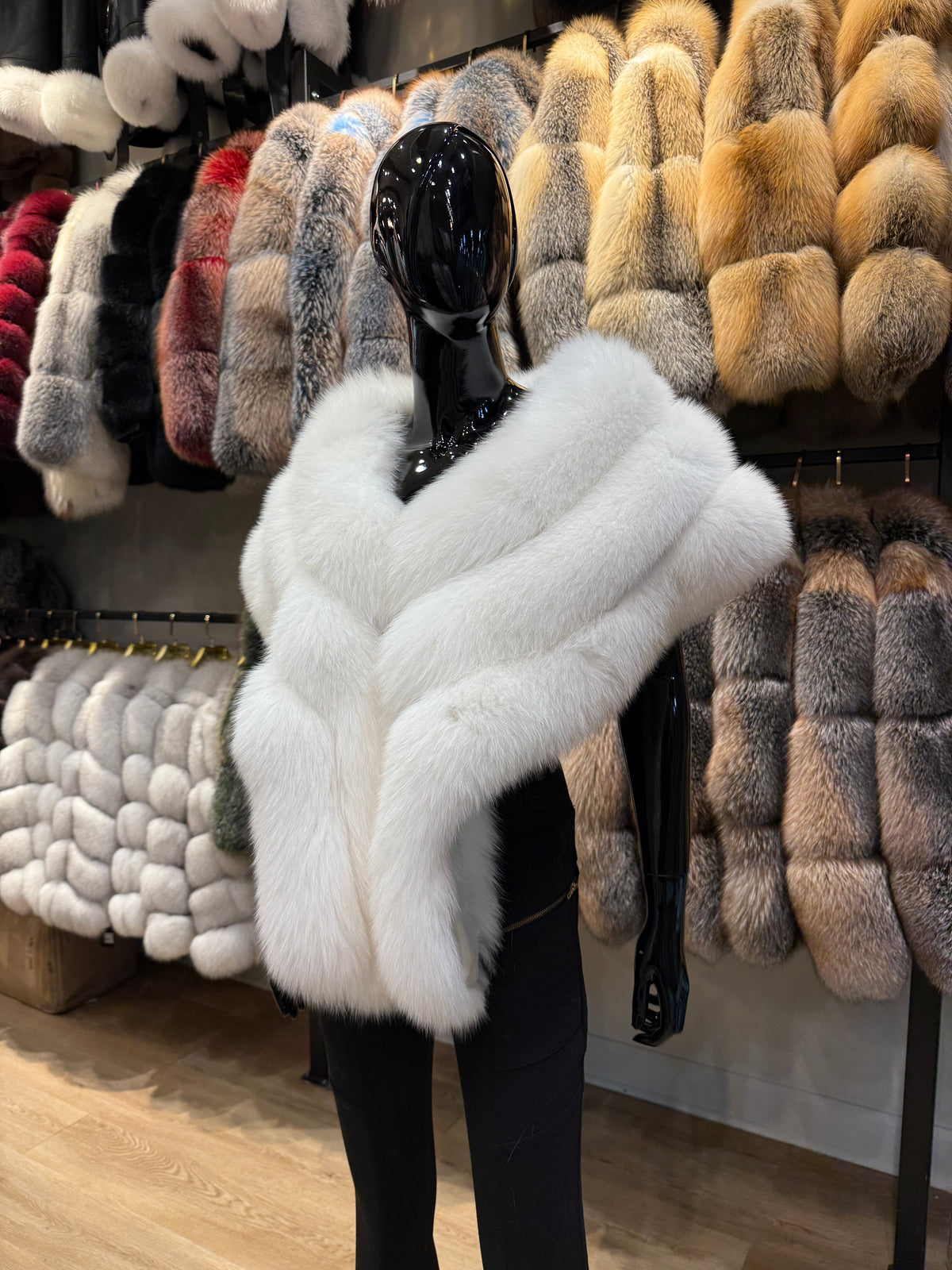 White Fox Fur Shawl | Luxury Genuine Fox Fur Wrap | Elegant Bridal & Evening Fur Stole