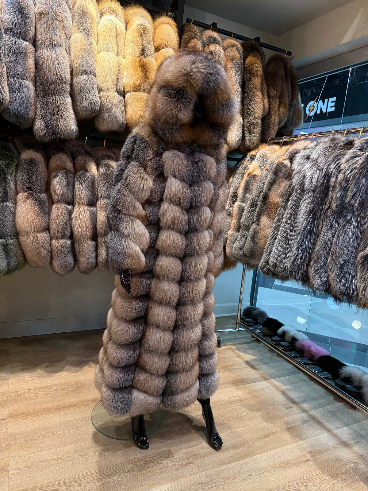 Luxury Natural Fox Fur Maxi Coat with Hood – Full Length Genuine Fox Fur Winter Coat