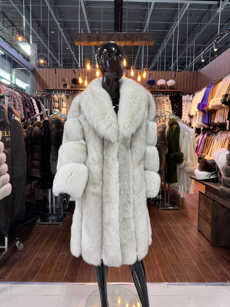 White Fox Fur Long Coat – Luxury & Ultra-Warm Real Fur Jacket