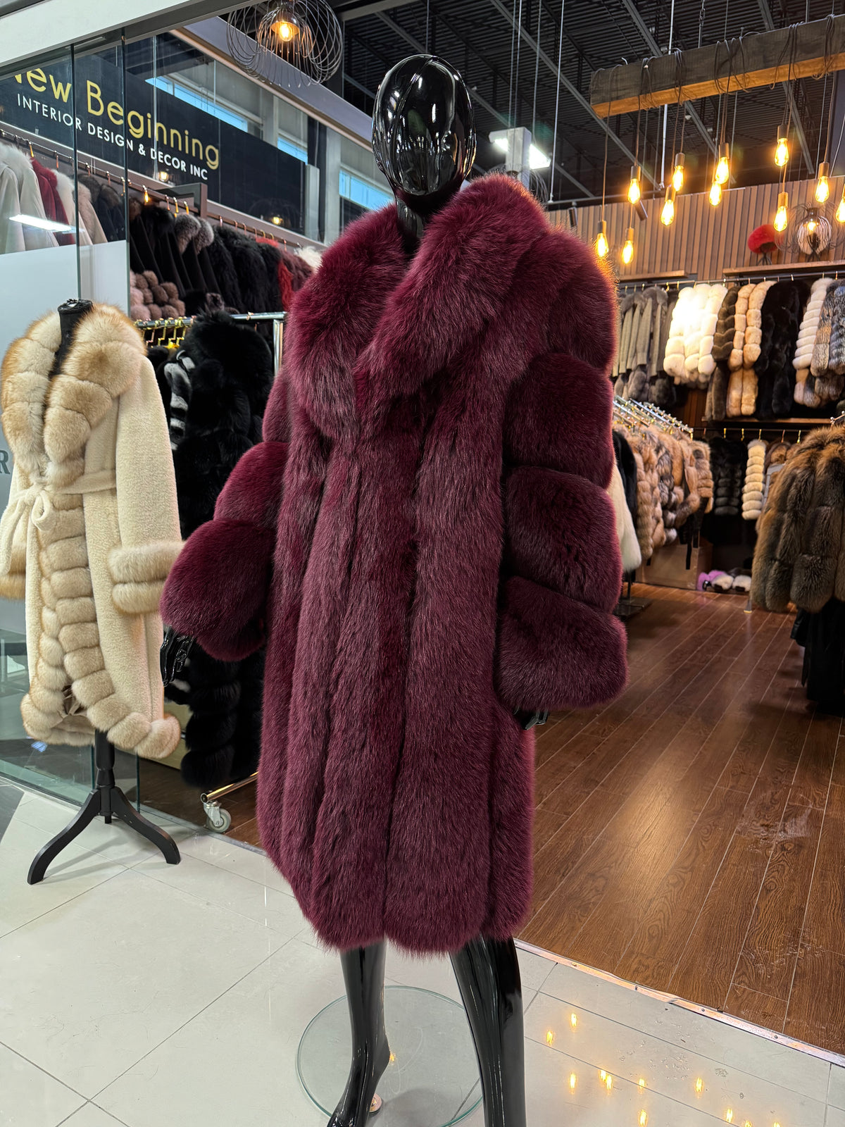 Luxury Burgundy Fox Fur Coat – Elegant, Full & Premium Quality