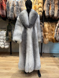 Natural Frost Fox Fur Long Coat – 130 cm Full-Length Luxury Women’s Winter Coat