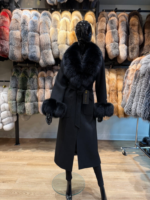 Black Fox Fur & Cashmere Luxury Coat