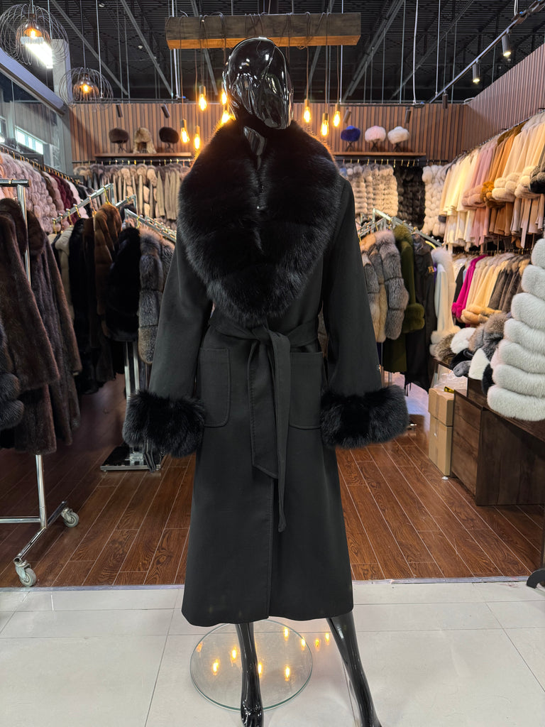 Black Fox Fur & Cashmere Luxury Coat