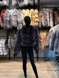 Chocolate Brown Fox Fur Convertible Jacket – Detachable Sleeves & Vest Style
