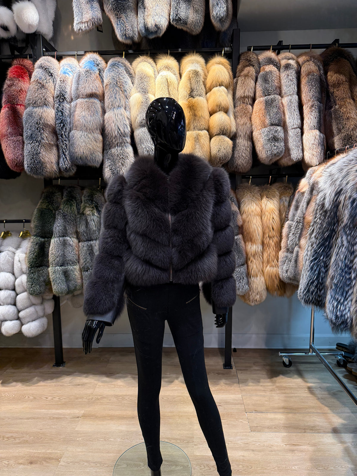 Chocolate Brown Fox Fur Convertible Jacket – Detachable Sleeves & Vest Style