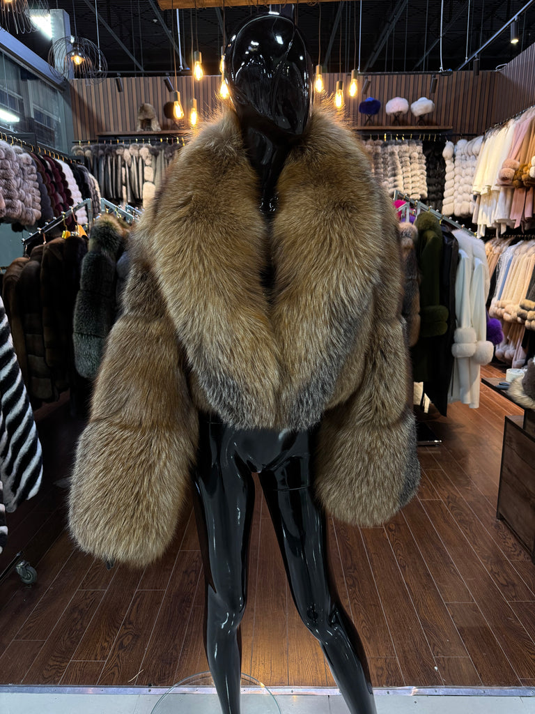 Luxury Brown Fox Fur Jacket – Genuine Fox Fur Coat – Handmade Natural Fur Outerwear for Women