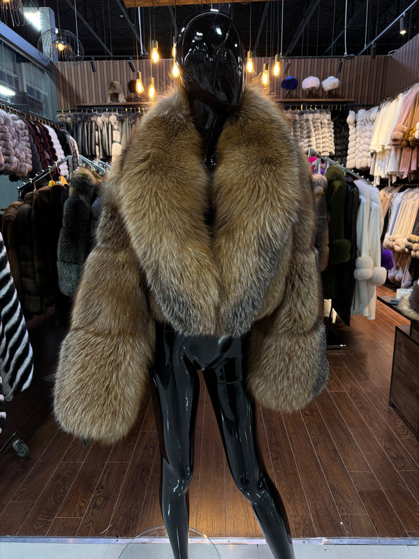 Luxury Brown Fox Fur Jacket – Genuine Fox Fur Coat – Handmade Natural Fur Outerwear for Women