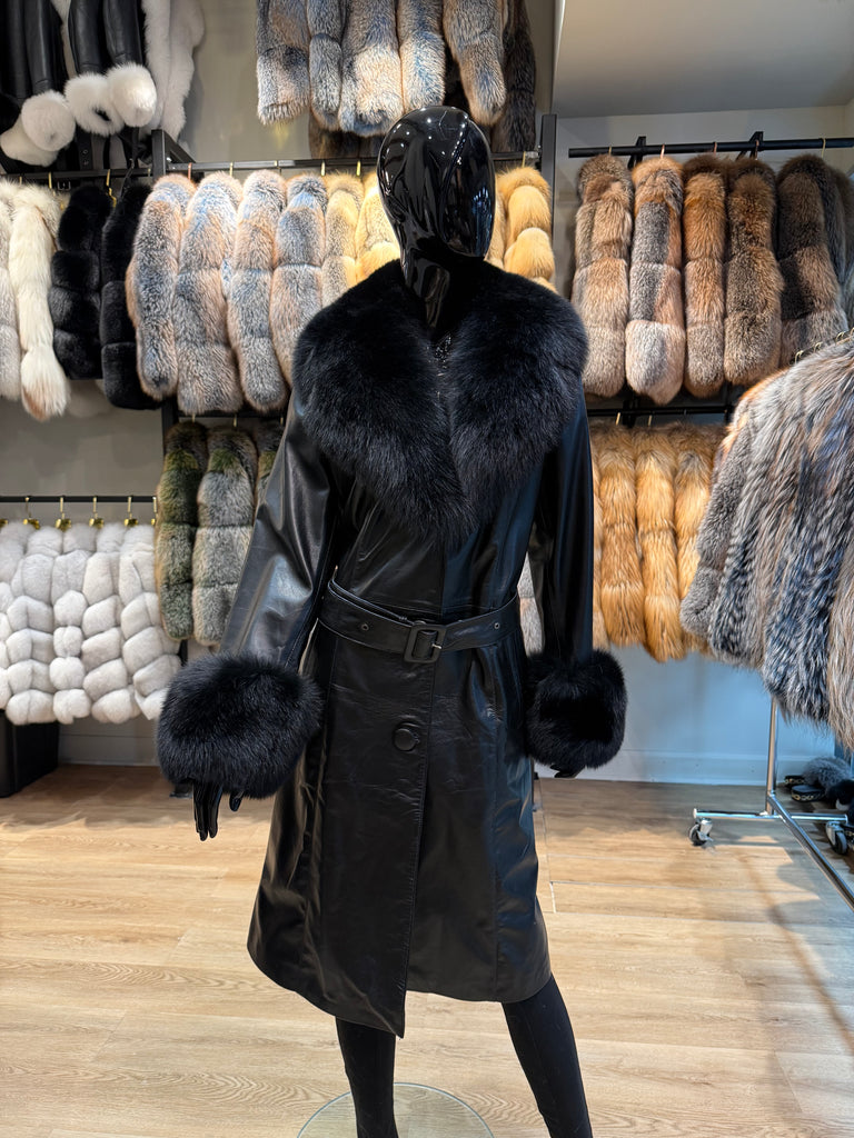 Black Genuine Fox Fur &  Lambskin Coat – Luxury Winter Coat