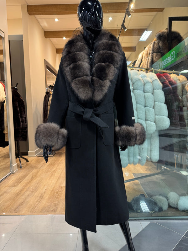 Black Fox Fur and Cashmere Coat