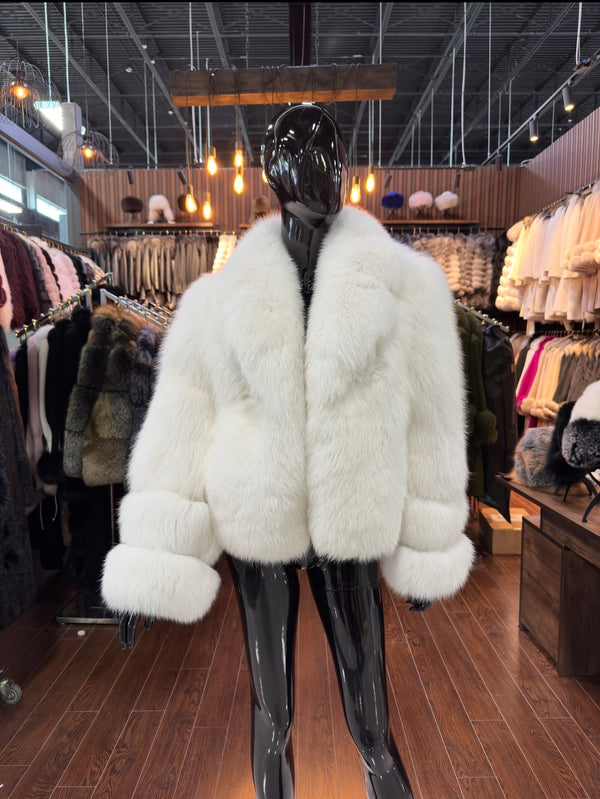 White Fox Fur Luxury Jacket – Single-Piece Precious Fur, Women’s Fashion