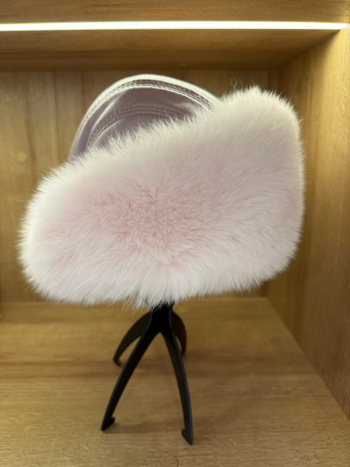 Baby Pink Fox Fur & Genuine Leather Luxury Hat