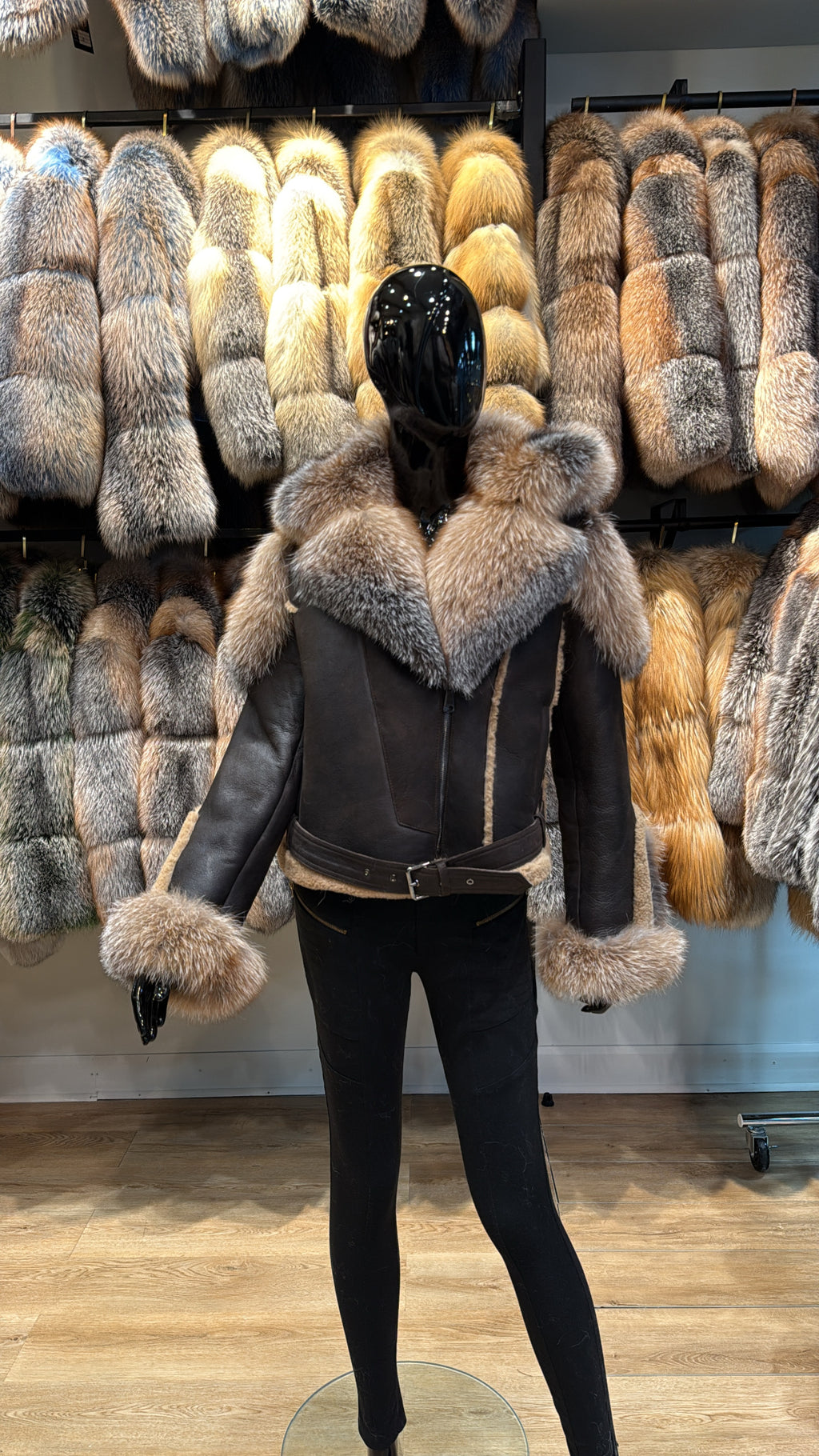 Luxury Genuine Leather & Fox Fur Jacket – Fur-Lined with Detachable Hood | 2-in-1 Design