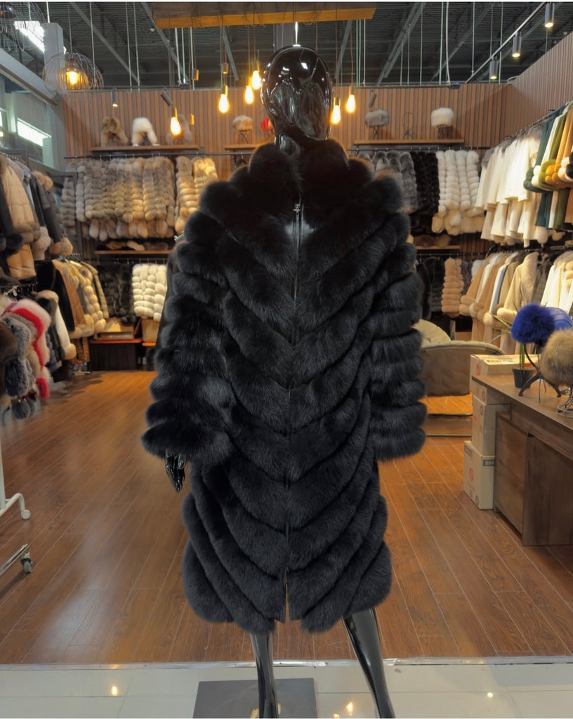 Exclusive Long Black Fox Fur Coat – High Quality & Best Price