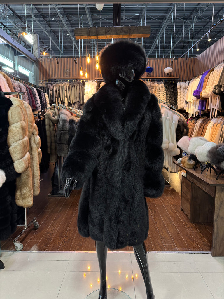 Luxury Black Fox Fur Coat – Premium Quality