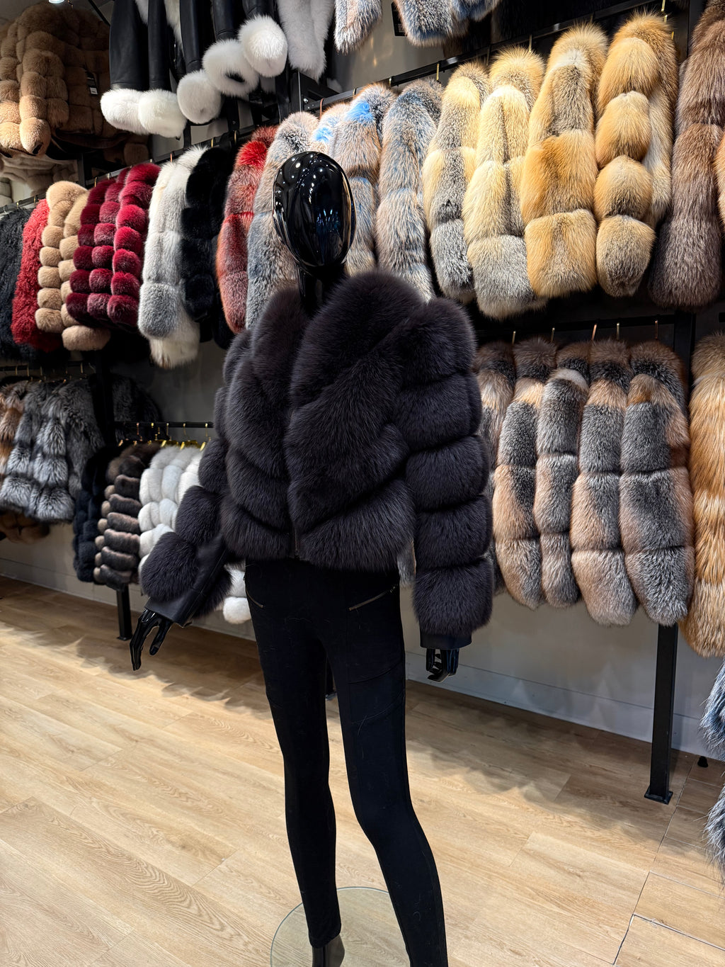 Chocolate Brown Fox Fur Convertible Jacket – Detachable Sleeves & Vest Style