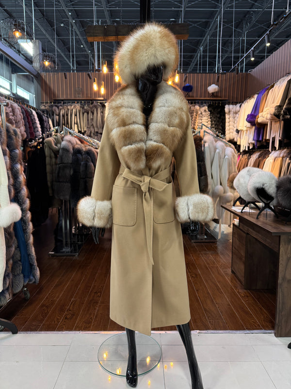 Luxury Fox Fur & Cashmere Fabric Coat